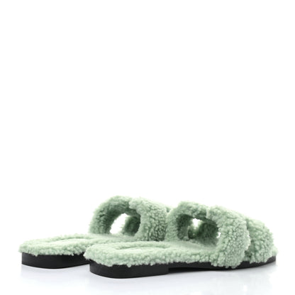 Hermes Woolskin Oran Sandals 36.5 Vert D’Eau 4 of 7