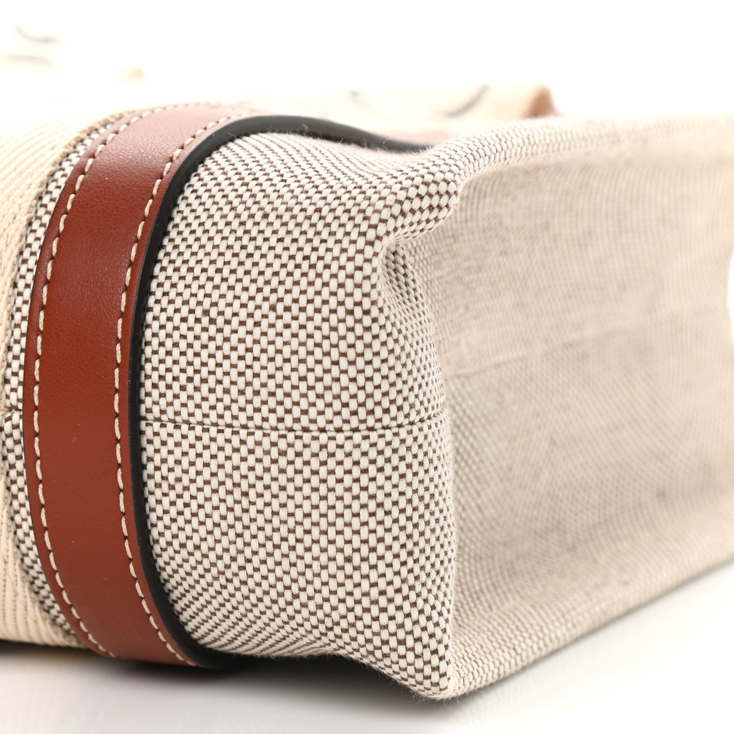 Cotton Calfskin Small Woody Ribbon Tote White Brown