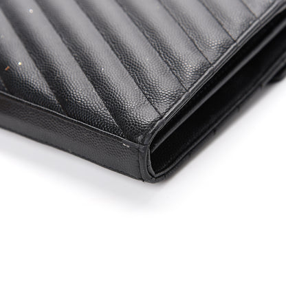 Saint Laurent Grain De Poudre Matelasse Chevron Monogram Chain Wallet Black 11 of 19