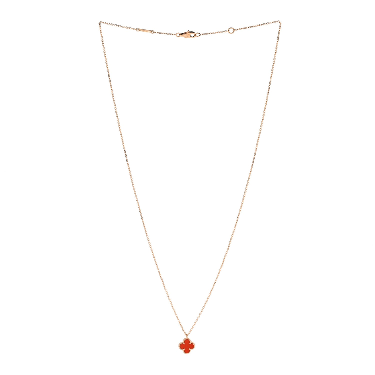 Van Cleef & Arpels 18K Rose Gold Carnelian Sweet Alhambra Pendant Necklace 3 of 7