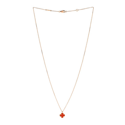 Van Cleef & Arpels 18K Rose Gold Carnelian Sweet Alhambra Pendant Necklace 3 of 7