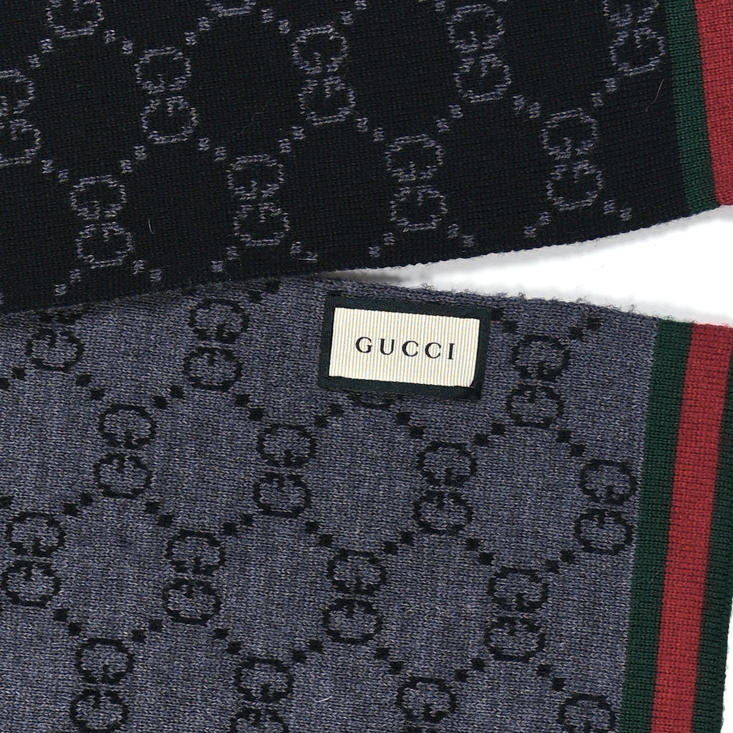 Wool Tricot GG Monogram Web Solange Scarf Black Medium Grey