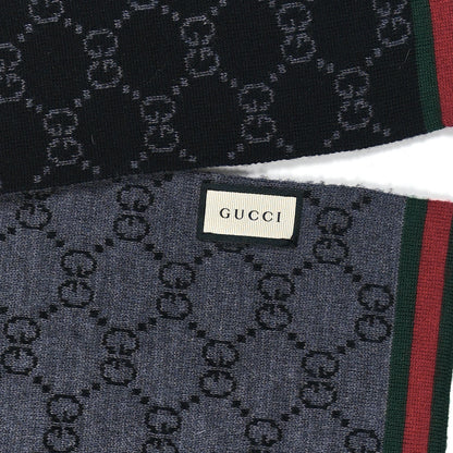 Gucci Wool Tricot GG Monogram Web Solange Scarf Black Medium Grey 3 of 3