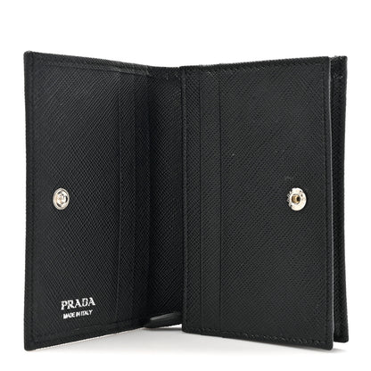 Prada Saffiano Small Triangle Bi-Fold Wallet Black 5 of 10