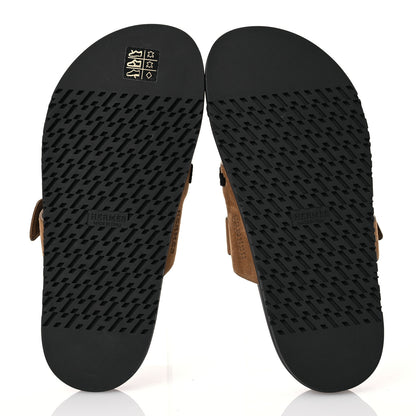 Hermes Suede Goatskin Tufted Leopard Womens Chypre Sandals 38 Brun Fume Black 6 of 10