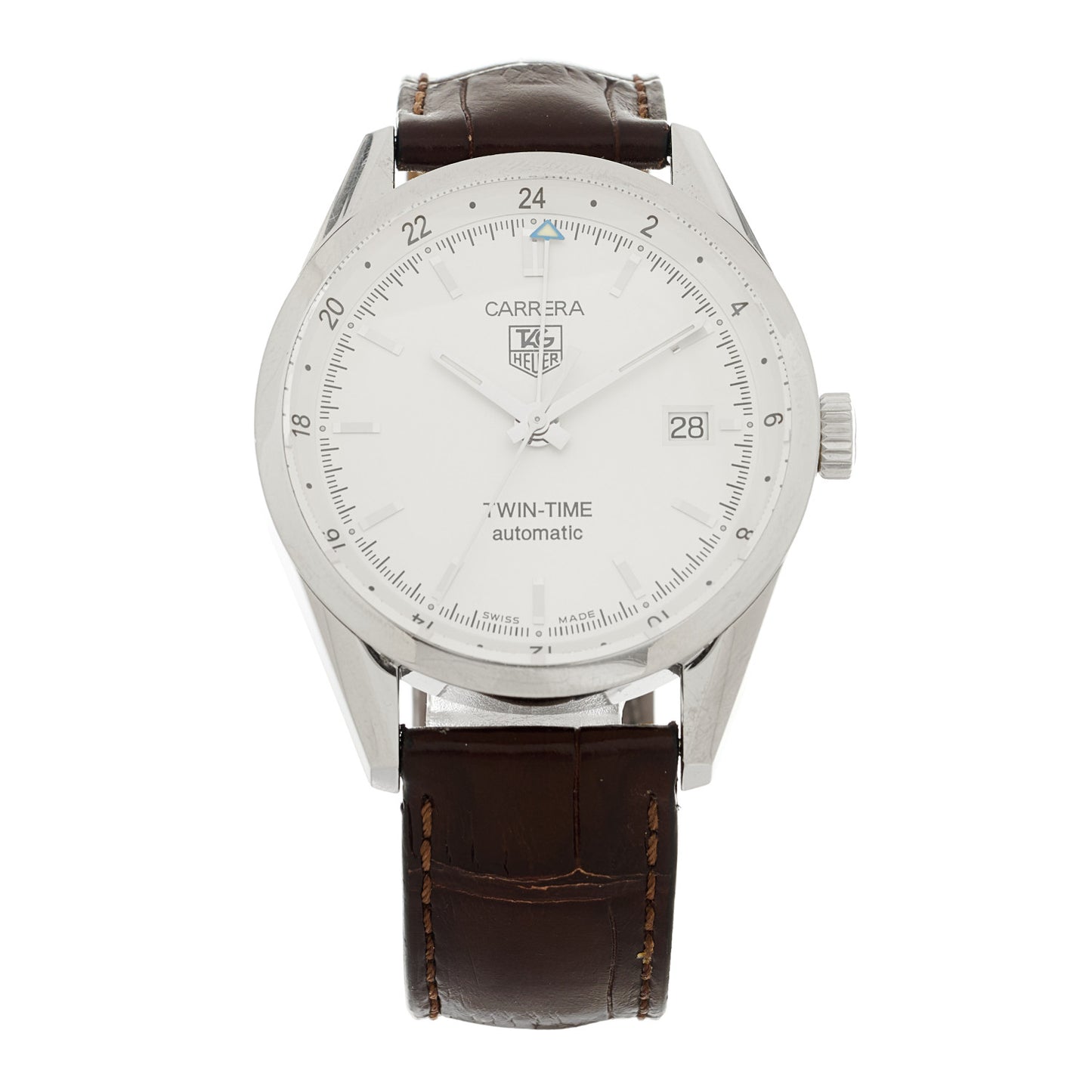 Stainless Steel Alligator 38mm Carrera Calibre 7 Twin-Time Automatic Watch Silver WV2116-0