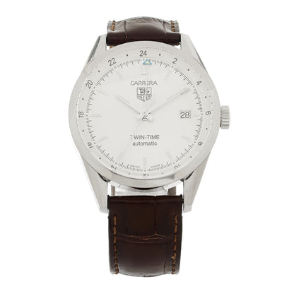 Tag Heuer Stainless Steel Alligator 38mm Carrera Calibre 7 Twin-Time Automatic Watch Silver WV2116-0 1 of 5