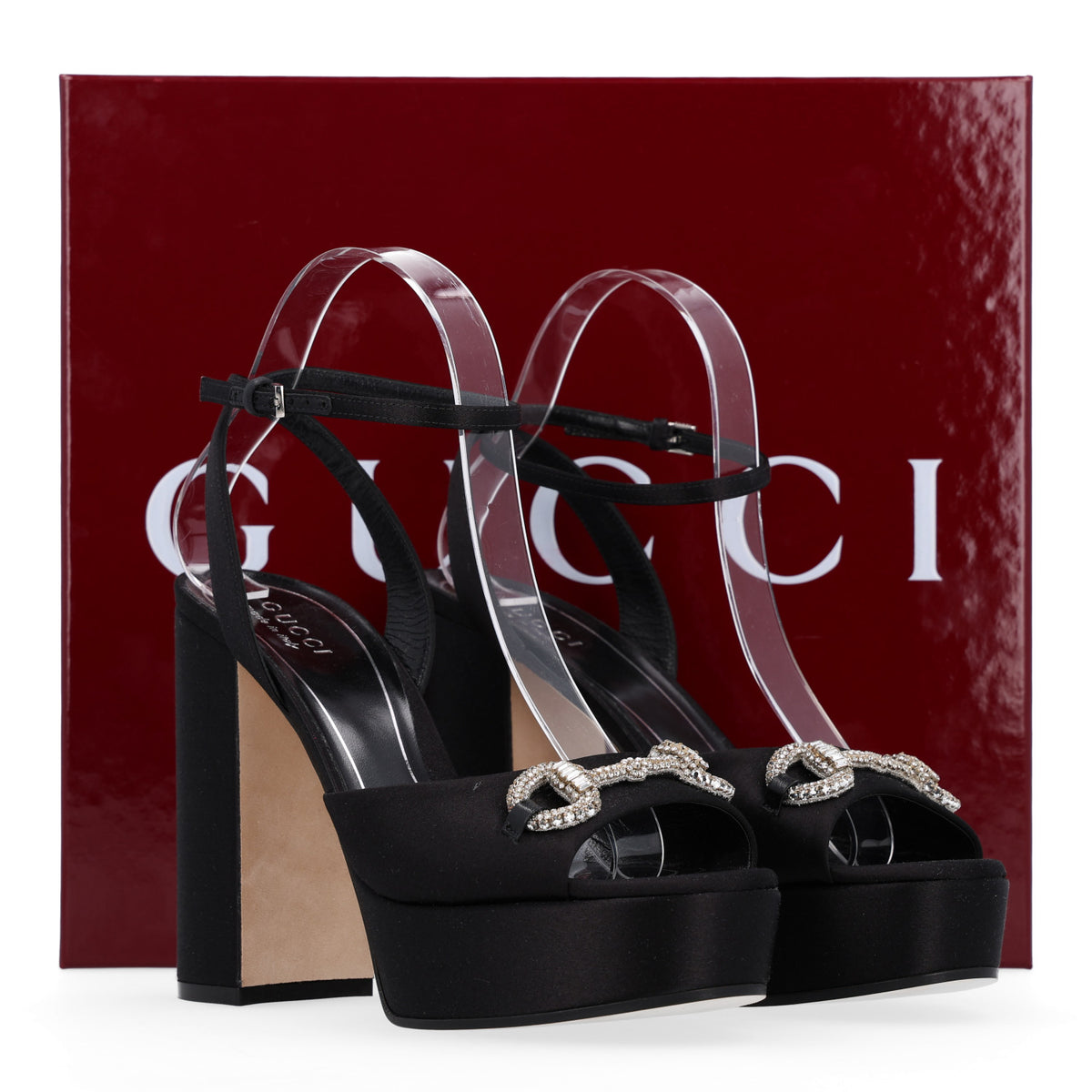 Raso Seta Granada Kid Crystal Horsebit Platform Sandals 38.5 Black