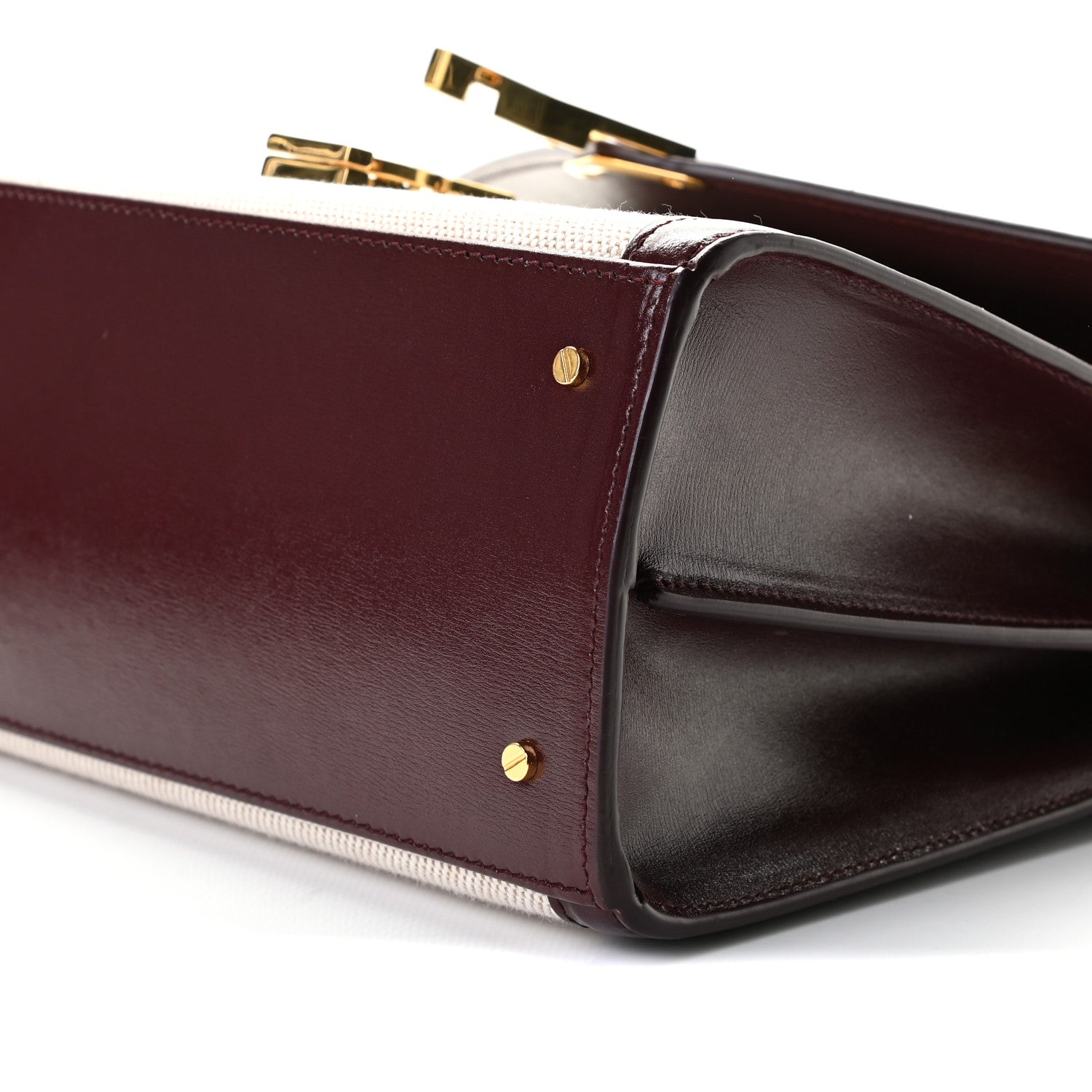 Saint Laurent Canvas Calfskin Medium Classic Monogram Cassandra Top Handle Natural Dark Legion Red 9 of 10