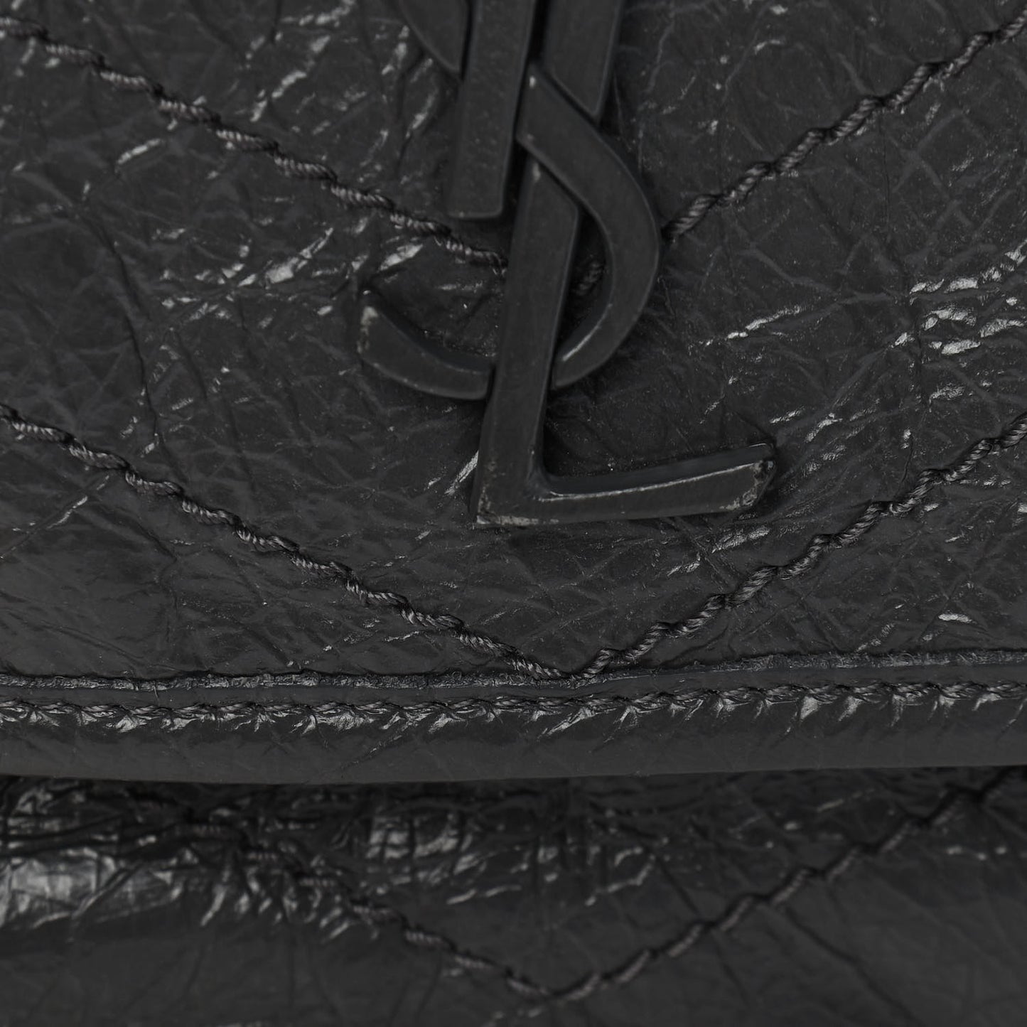 Crinkled Calfskin Matelasse Monogram Baby Niki Chain Satchel Storm