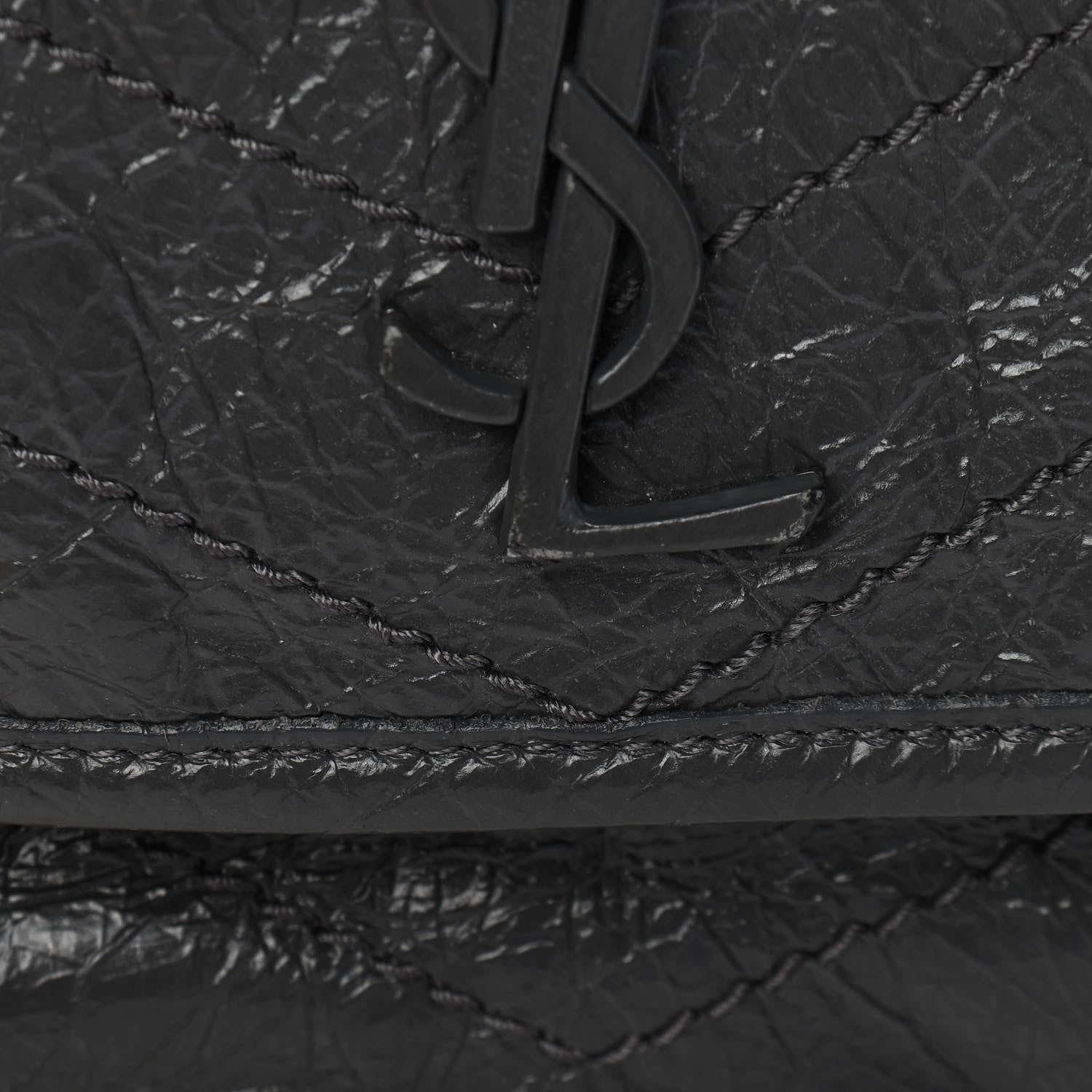 Saint Laurent Crinkled Calfskin Matelasse Monogram Baby Niki Chain Satchel Storm 13 of 14