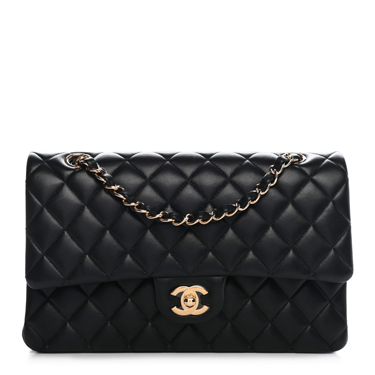 Lambskin Quilted Medium Double Flap Black