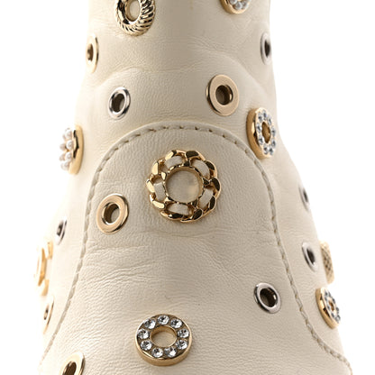 Chanel Lambskin Riveted Cap Toe Short Boots 38 Ivory Black 9 of 10