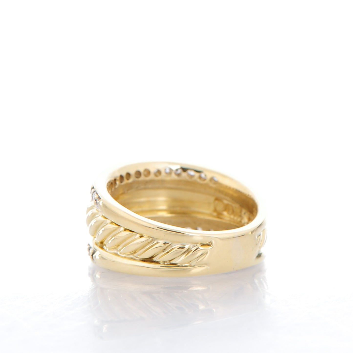 18K Yellow Gold Pave Diamond Cable Cigar Band Ring 6