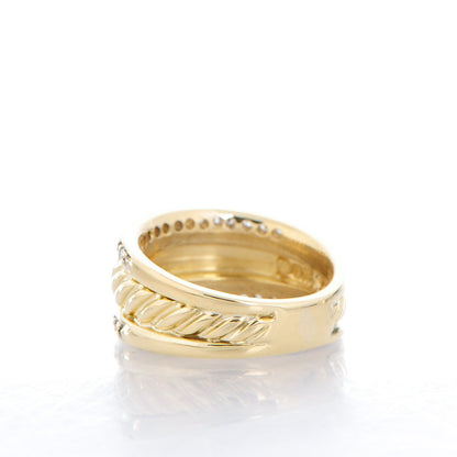 David Yurman 18K Yellow Gold Pave Diamond Cable Cigar Band Ring 6 3 of 5