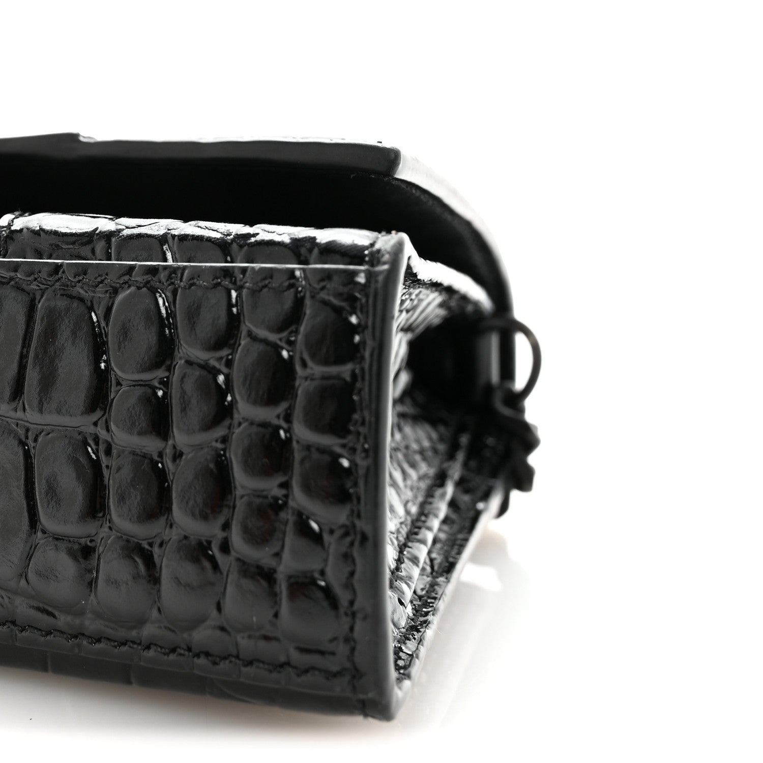 Balenciaga Shiny Calfskin Monochrome Crocodile Embossed Small Hourglass Evening Chain Bag Black 9 of 9