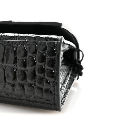 Balenciaga Shiny Calfskin Monochrome Crocodile Embossed Small Hourglass Evening Chain Bag Black 9 of 9