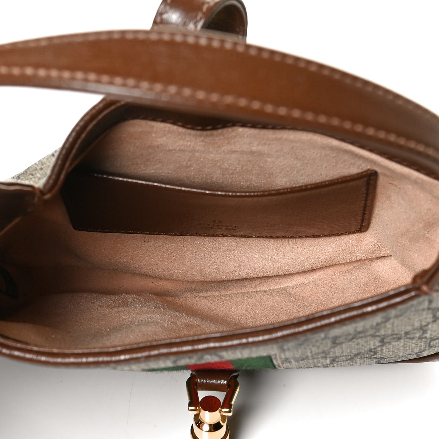 GG Supreme Monogram Azalea Calfskin Web Mini Jackie 1961 Hobo Beige Ebony Brown Sugar