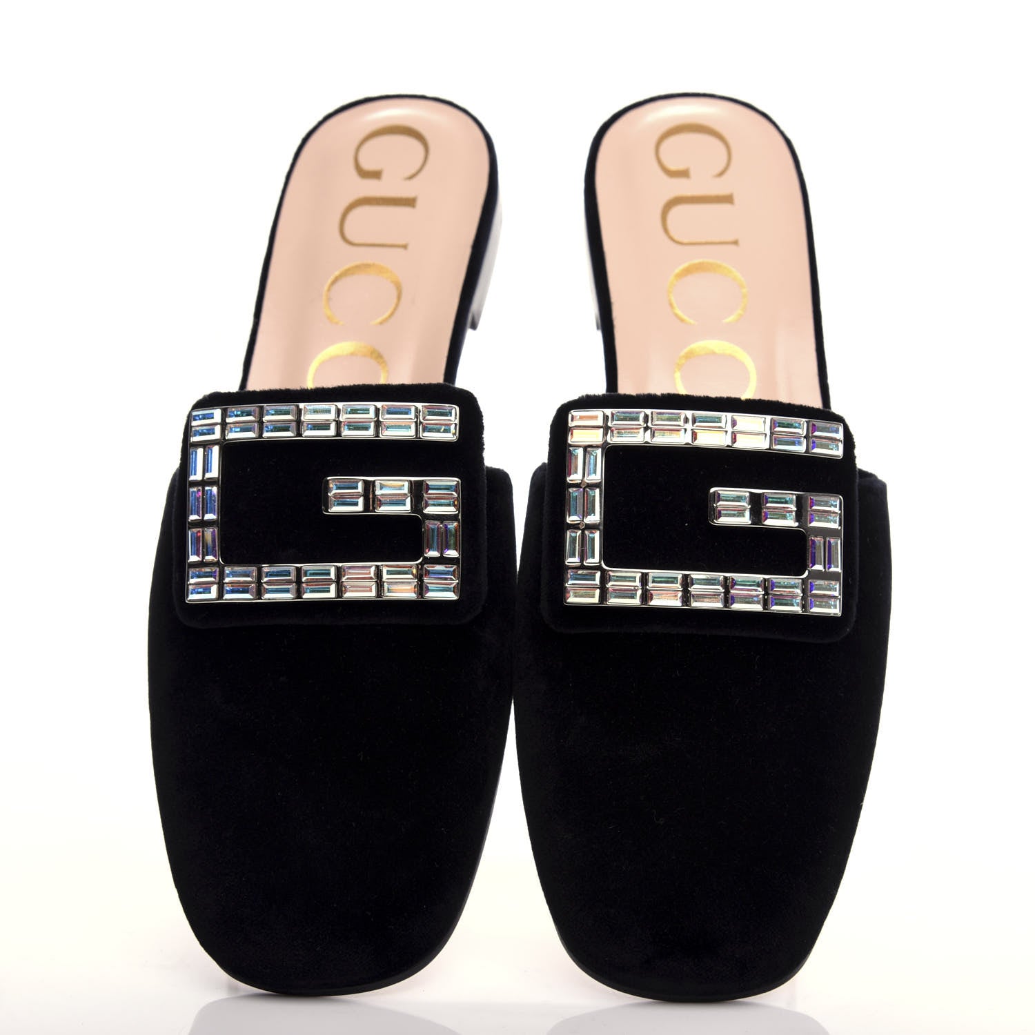 Gucci Velvet Crystal Square G Madelyn Slippers 37.5 Black 5 of 10