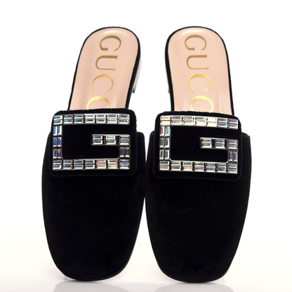 Gucci Velvet Crystal Square G Madelyn Slippers 37.5 Black 5 of 10
