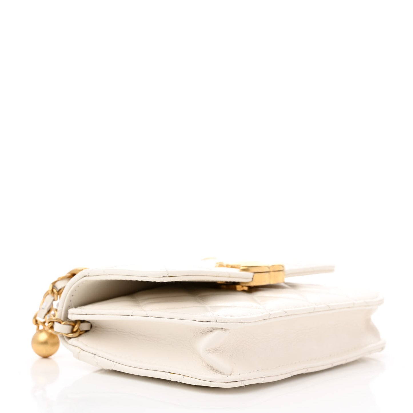 Calfskin Quilted Perfect Fit Coin Purse With Chain White
