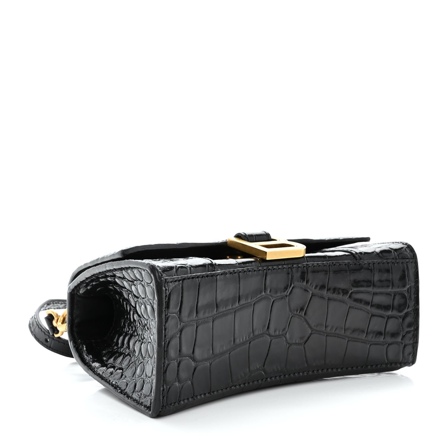 Balenciaga Shiny Calfskin Crocodile Embossed Hourglass Top Handle Bag XS Black 4 of 11