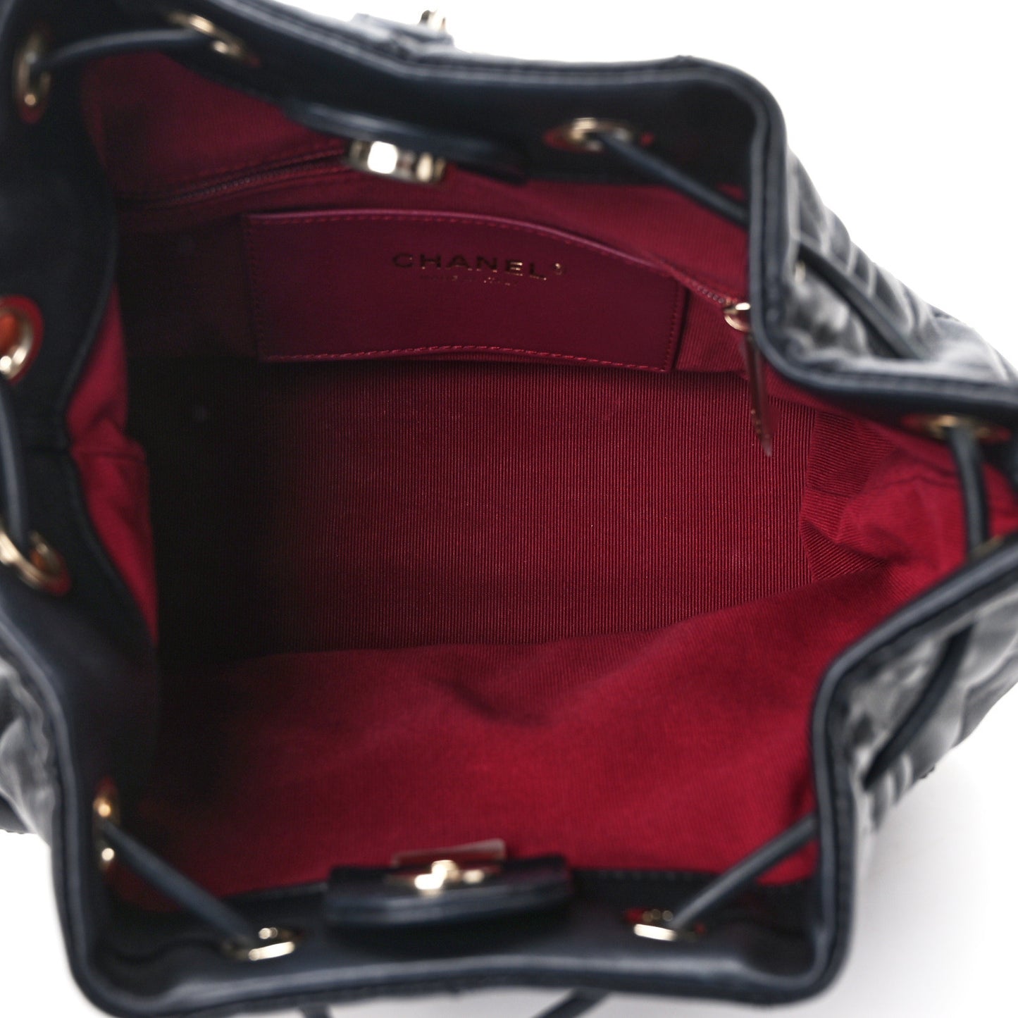 Lambskin Quilted Double Pocket Drawstring Backpack Black