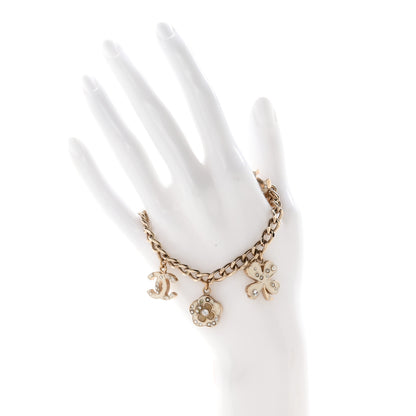 Chanel Enamel Crystal Pearl CC Lucky Charms Bracelet Gold White 2 of 7