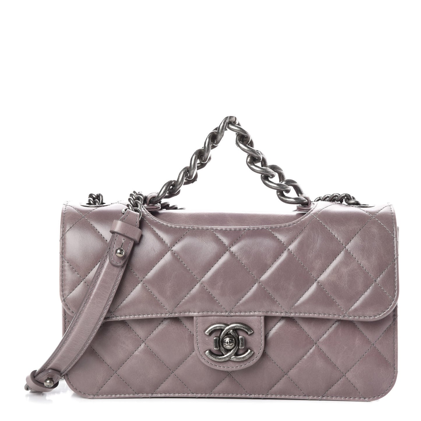 Glazed Calfskin Medium Perfect Edge Flap Grey