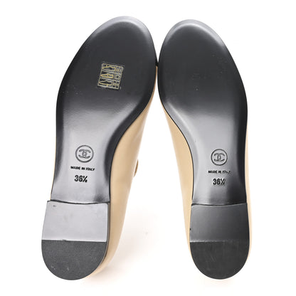 Chanel Goatskin Grosgain Cap Toe Pearl Mary Jane Flats 36.5 Beige Black 6 of 9