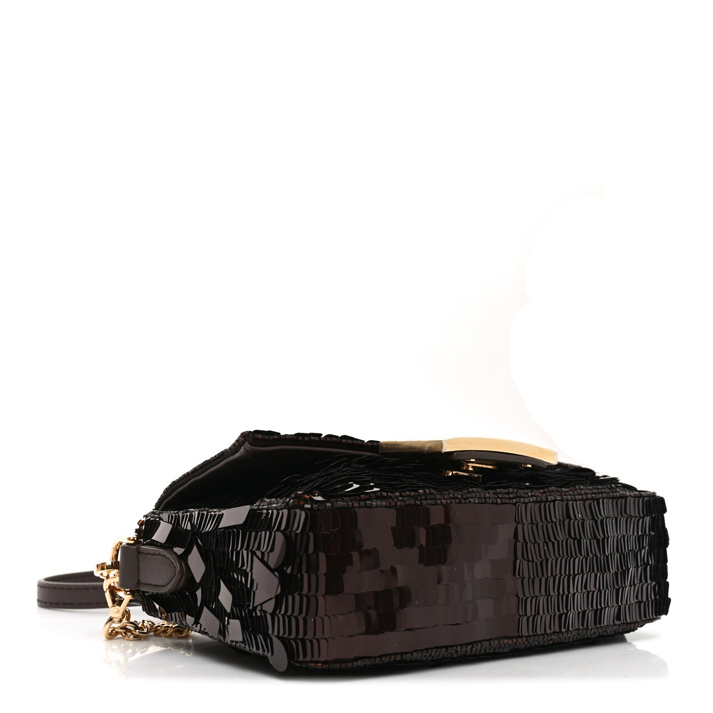 Sequin Paillettes Vitello Grace Sex and the City Mini Baguette  Marrone Scuro