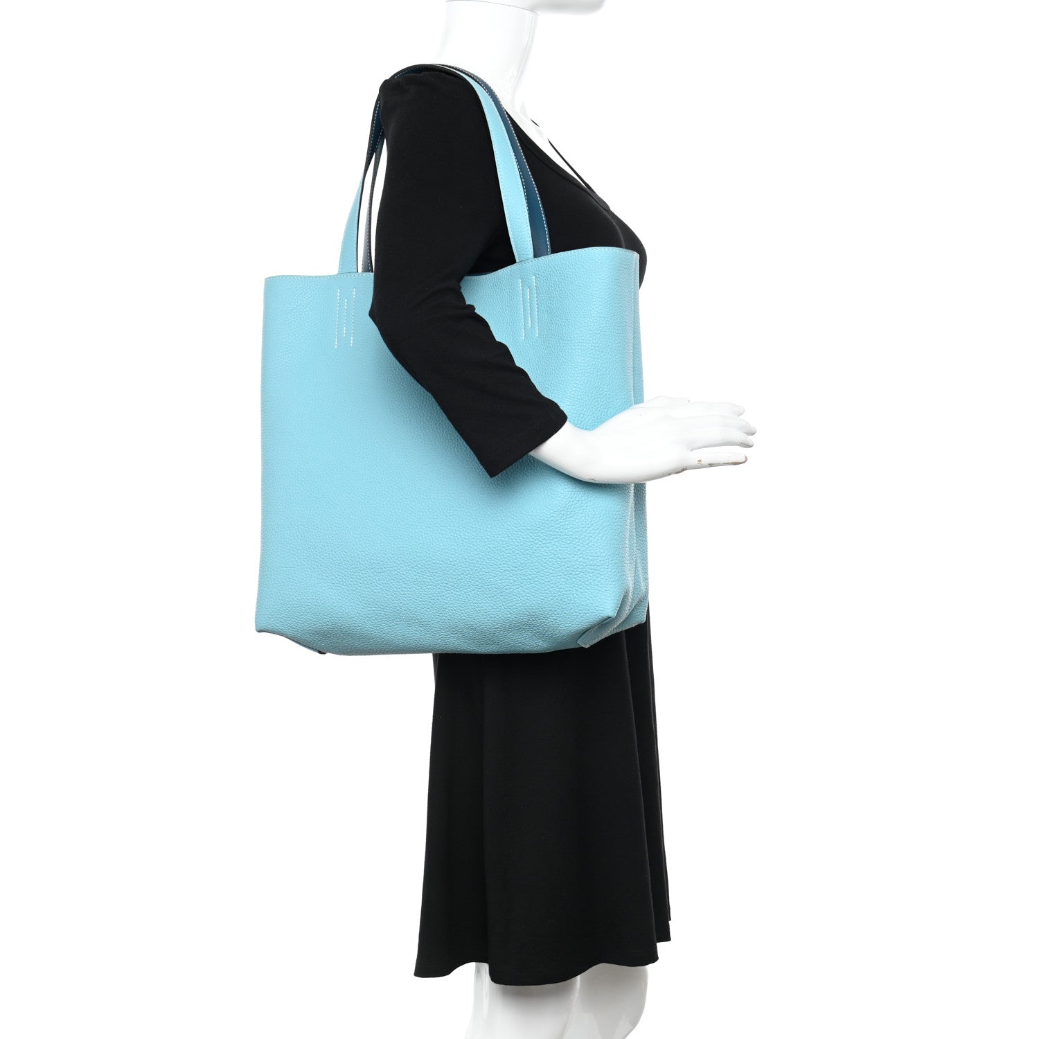 Hermes Veau Sikkim Taurillon Clemence Double Sens 36 Reversible Tote Colvert Bleu Atoll 2 of 17