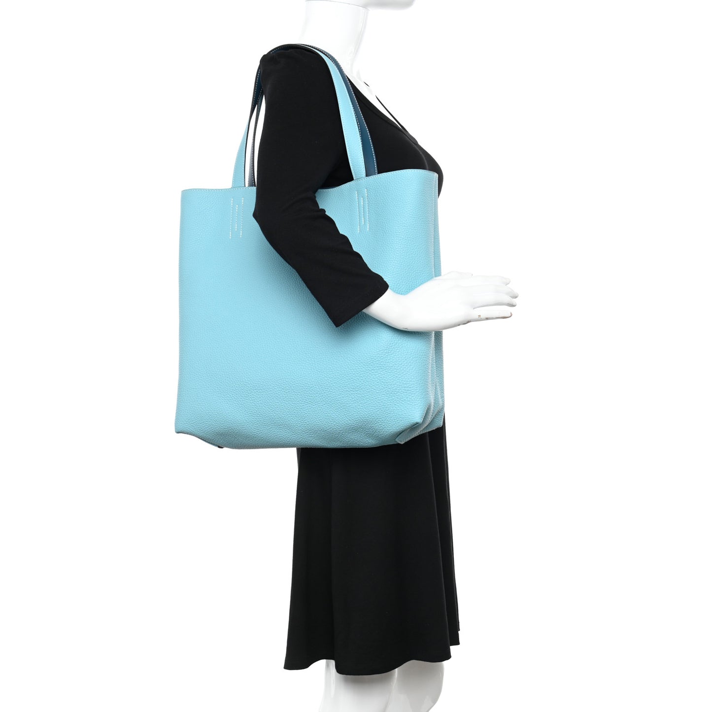 Veau Sikkim Taurillon Clemence Double Sens 36 Reversible Tote Colvert Bleu Atoll