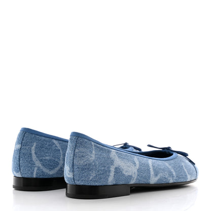 Chanel Denim Printed CC Cap Toe Ballerina Flats 37 Light Blue White 4 of 13