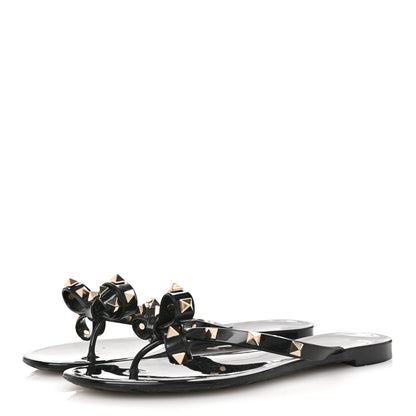 Valentino Garavani PVC Jelly Rockstud Bow Thong Sandals 37 Black 4 of 8