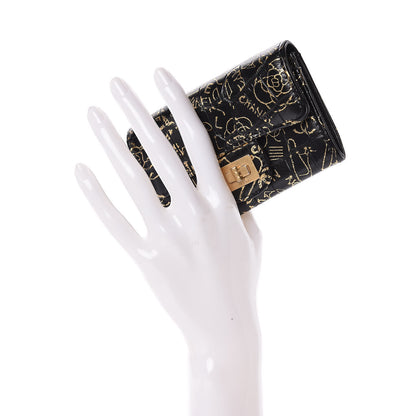 Chanel Calfskin Crocodile Embossed Graffiti 2.55 Cocodile Reissue Flap Card Holder Black Gold 2 of 9