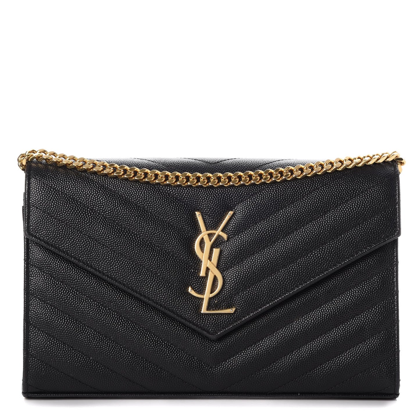 Grain De Poudre Matelasse Chevron Monogram Chain Wallet Black