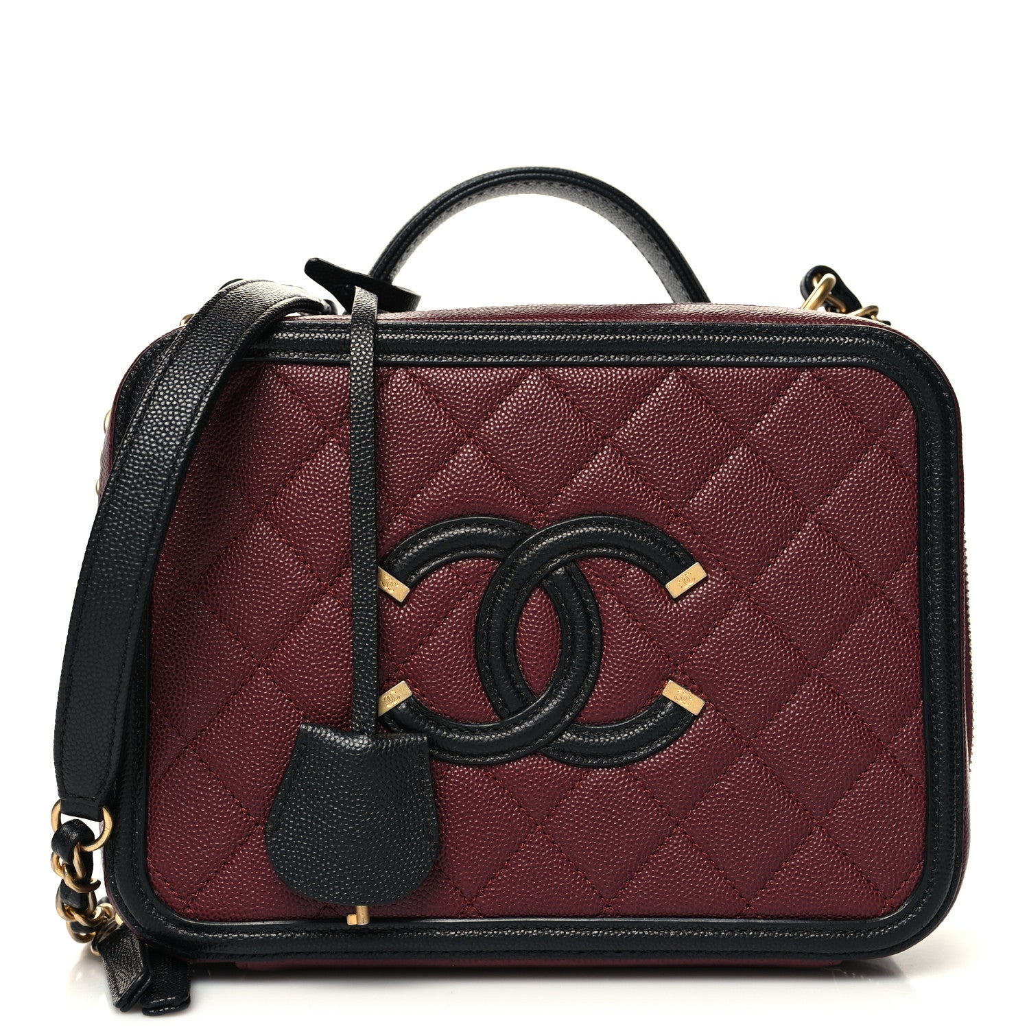 Chanel Caviar Quilted Medium CC Filigree Vanity Case Burgundy Black 1 of 11