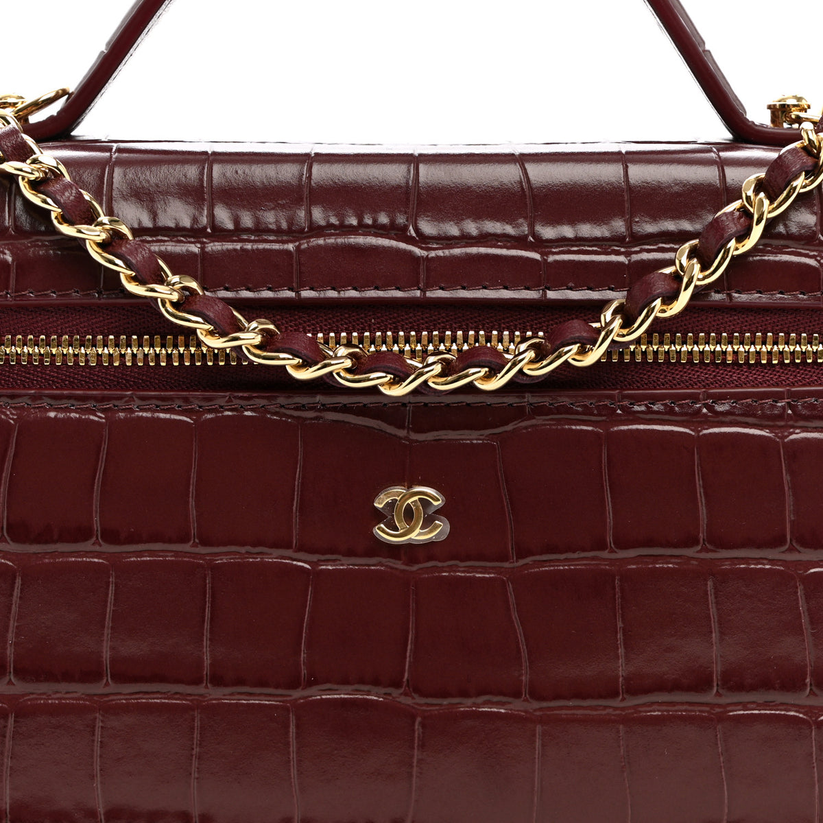 Chanel Calfskin Crocodile Embossed Crococo Exoticoco Vanity With Chain  Dark Burgundy 8 of 11