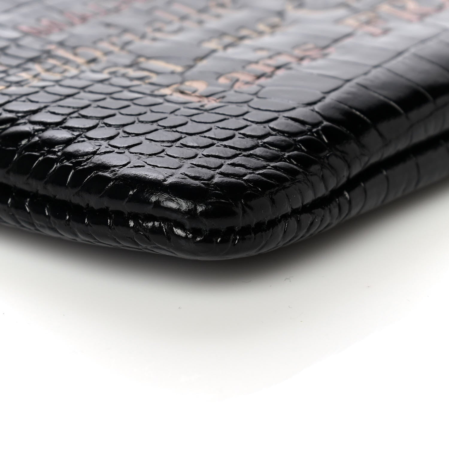 Chanel Calfskin Crocodile Embossed Cocodile Cosmetic Case Black Gold 9 of 13