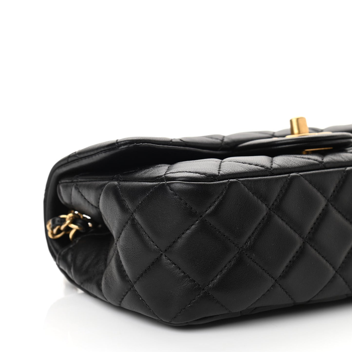 Lambskin Quilted Mini Rectangular Pearl Crush Flap Black