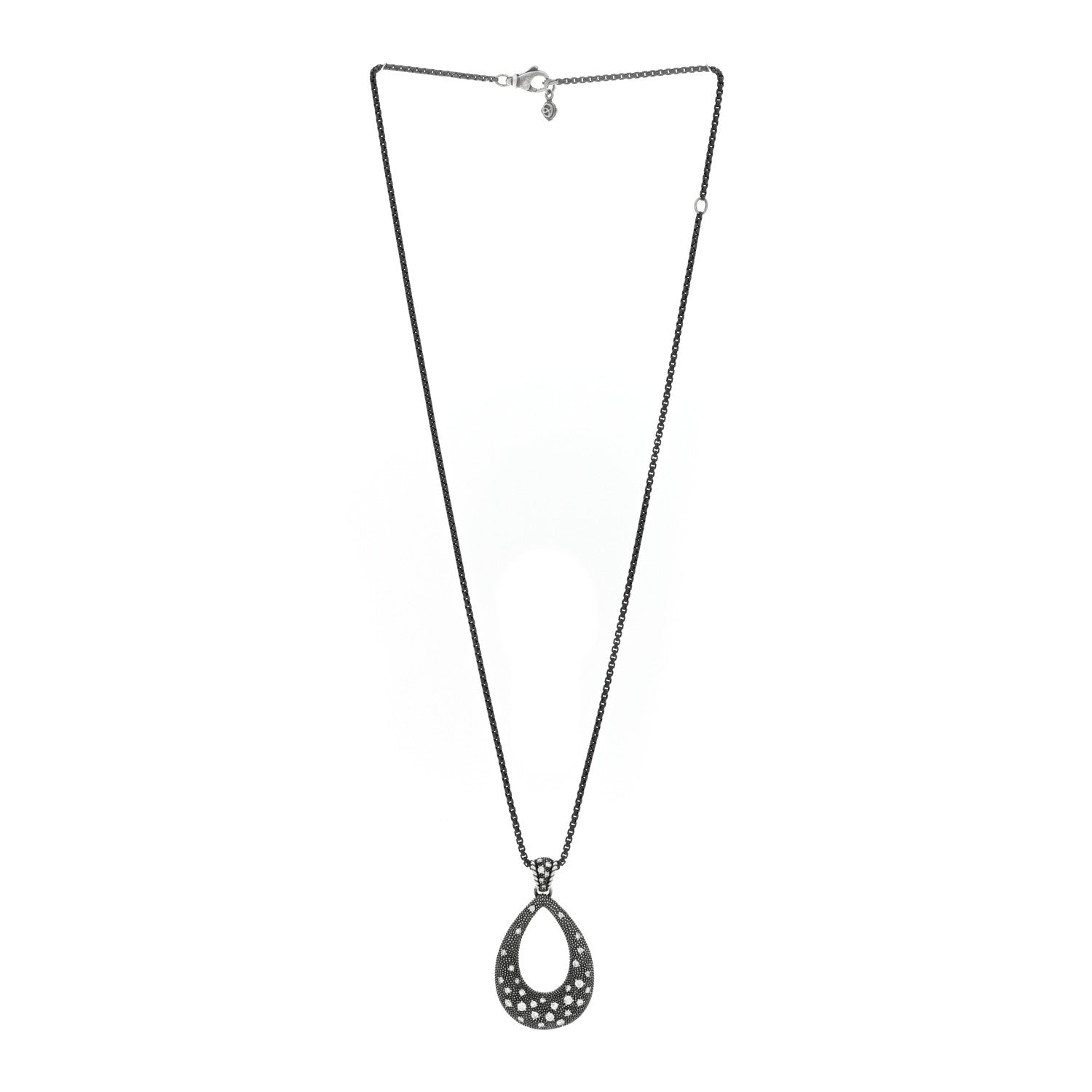 David Yurman Darkened Sterling Silver Diamond Midnight Melange Teardrop Pendant Necklace 3 of 5