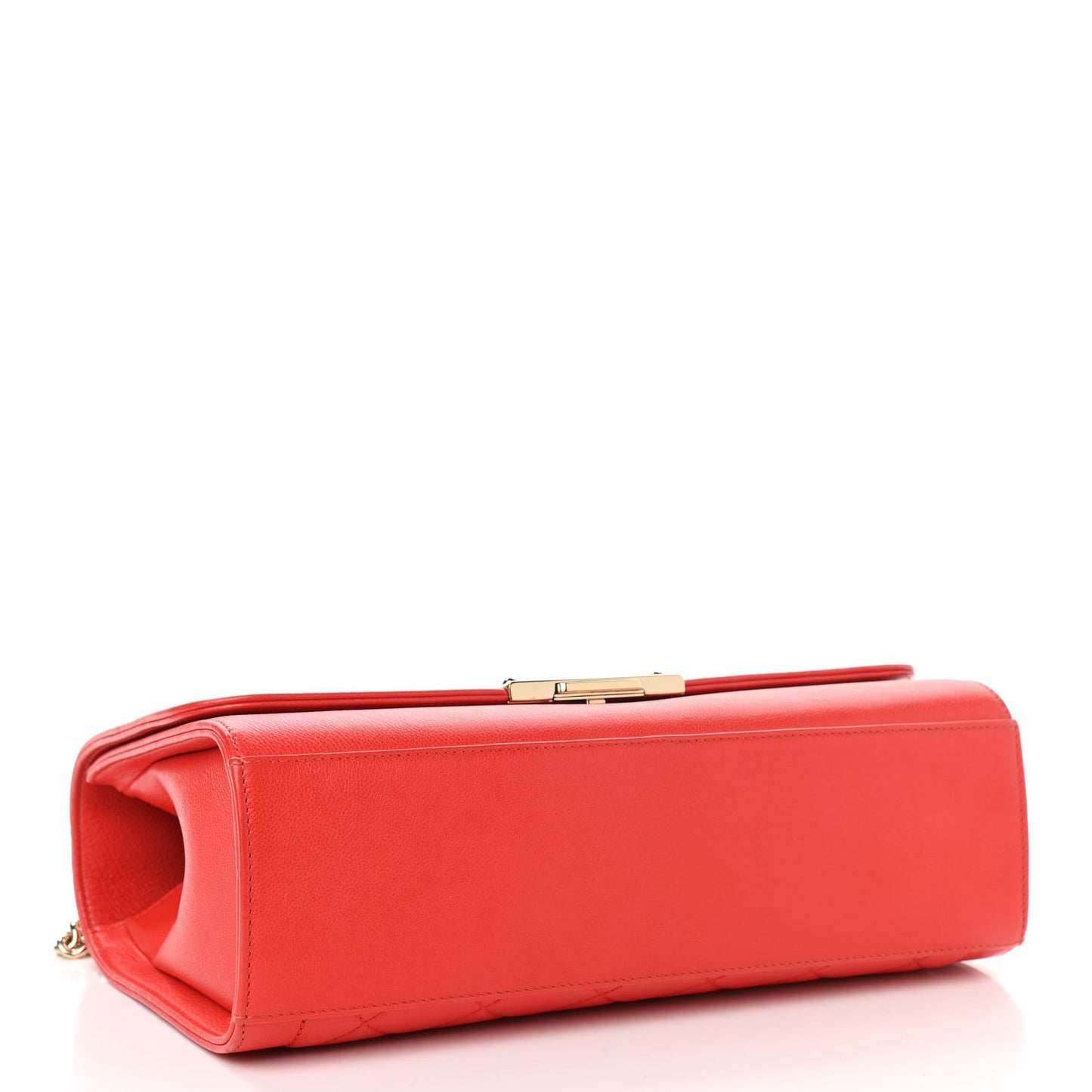 Grained Calfskin Quilted Large Label Click Flap Bag Red