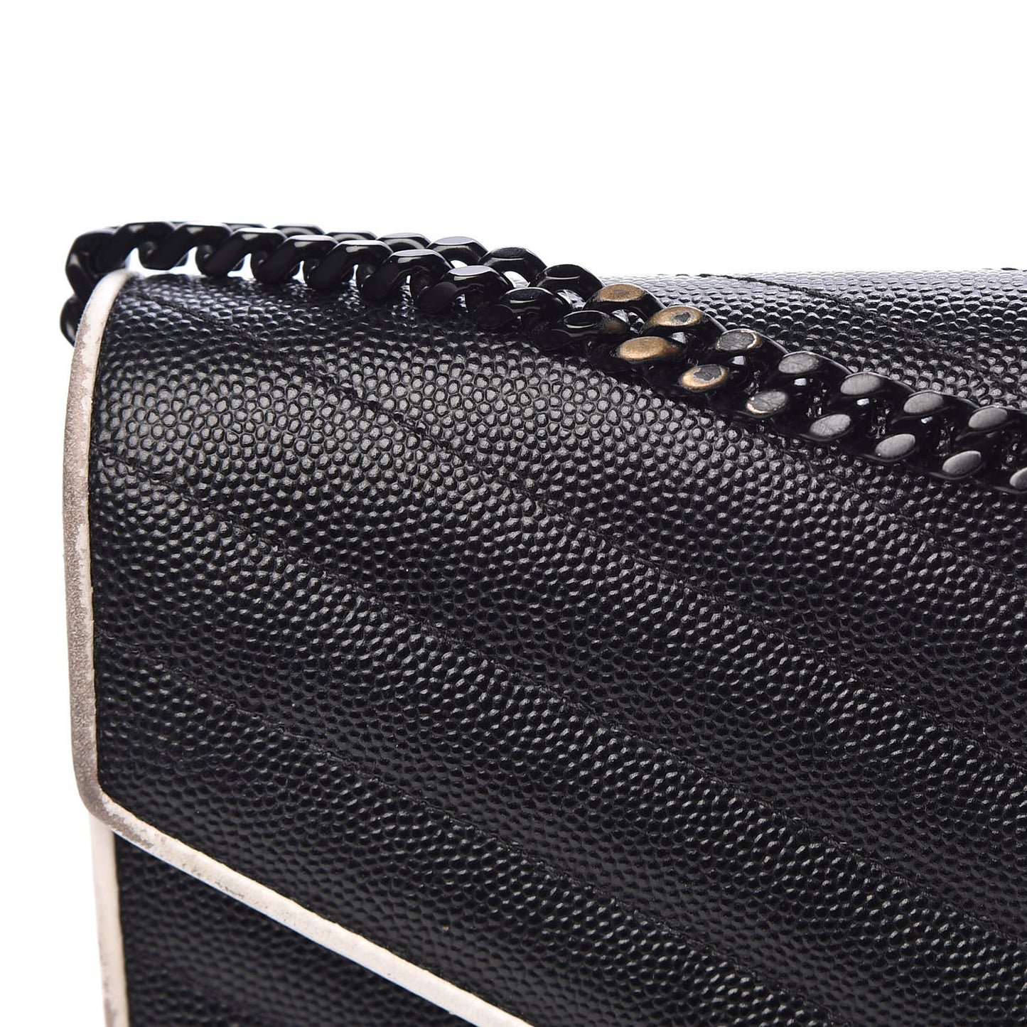 Grain De Poudre Matelasse Chevron Monogram Chain Wallet Black White