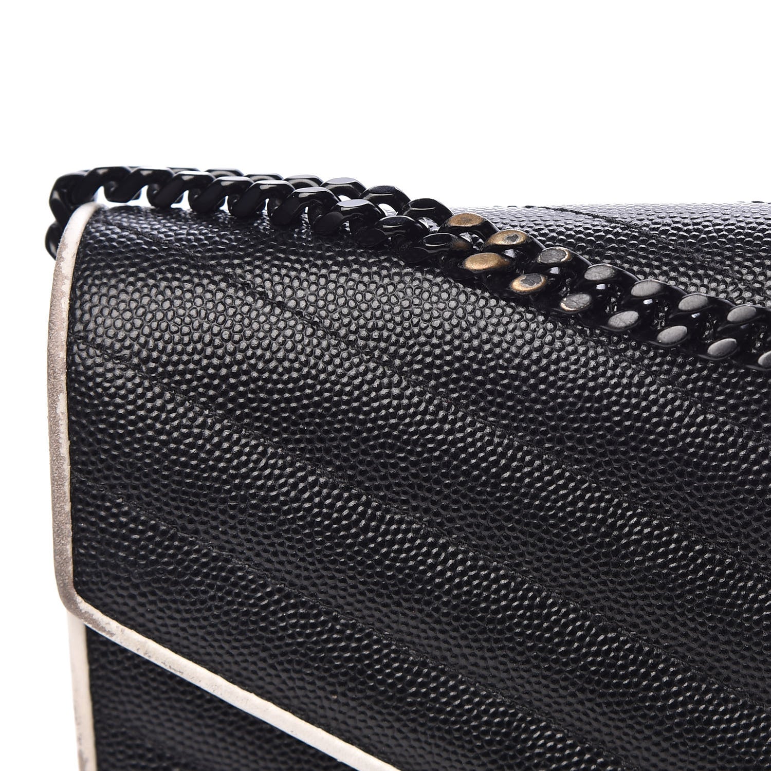 Saint Laurent Grain De Poudre Matelasse Chevron Monogram Chain Wallet Black White 16 of 16