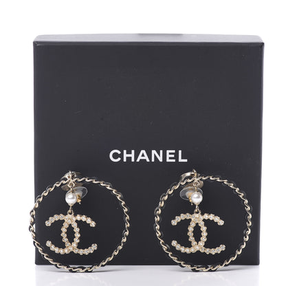Chanel Lambskin Crystal Pearl CC Chain Hoop Earrings Gold Black 5 of 5