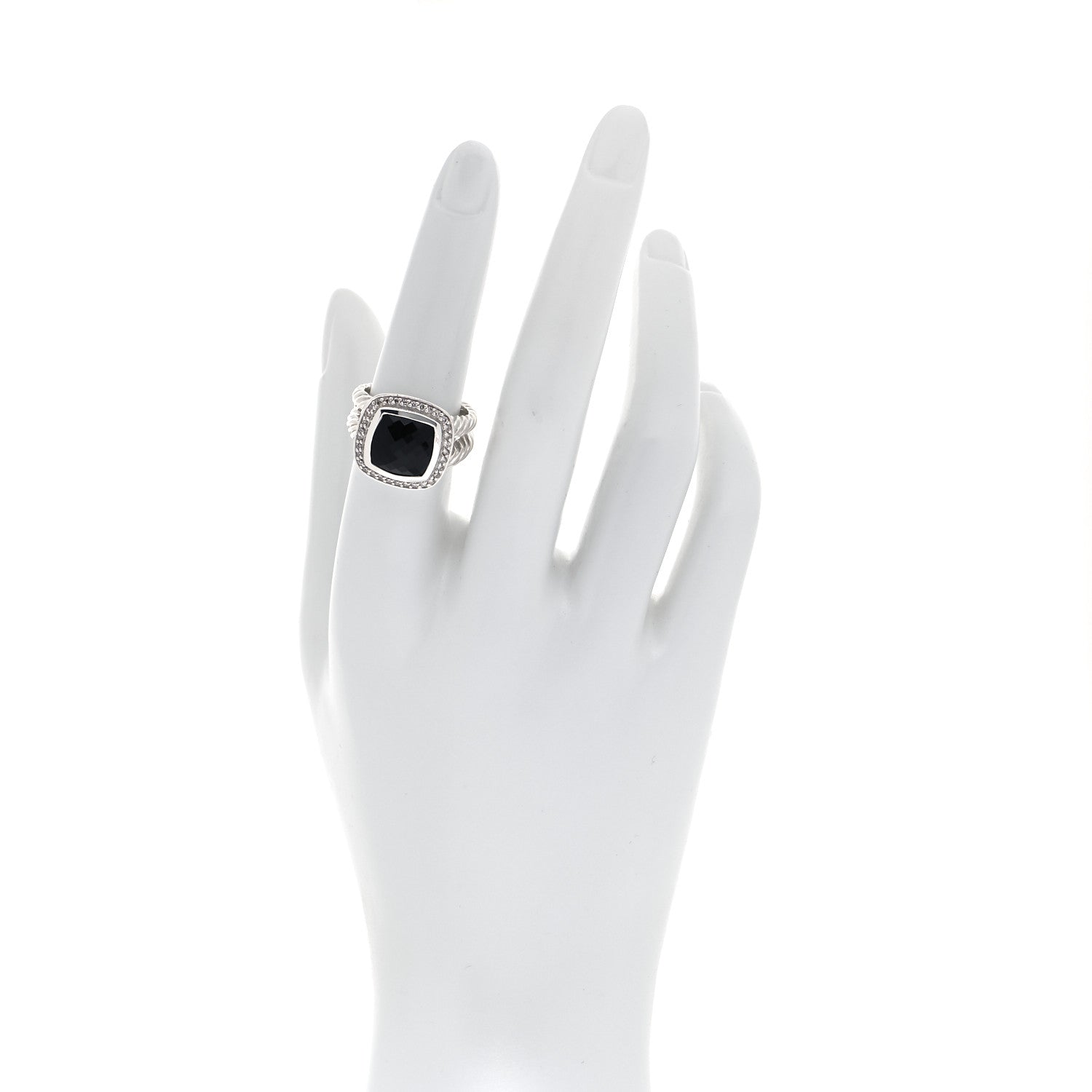 David Yurman Sterling Silver Diamond Black Onyx 11mm Albion Ring 54 7 2 of 4