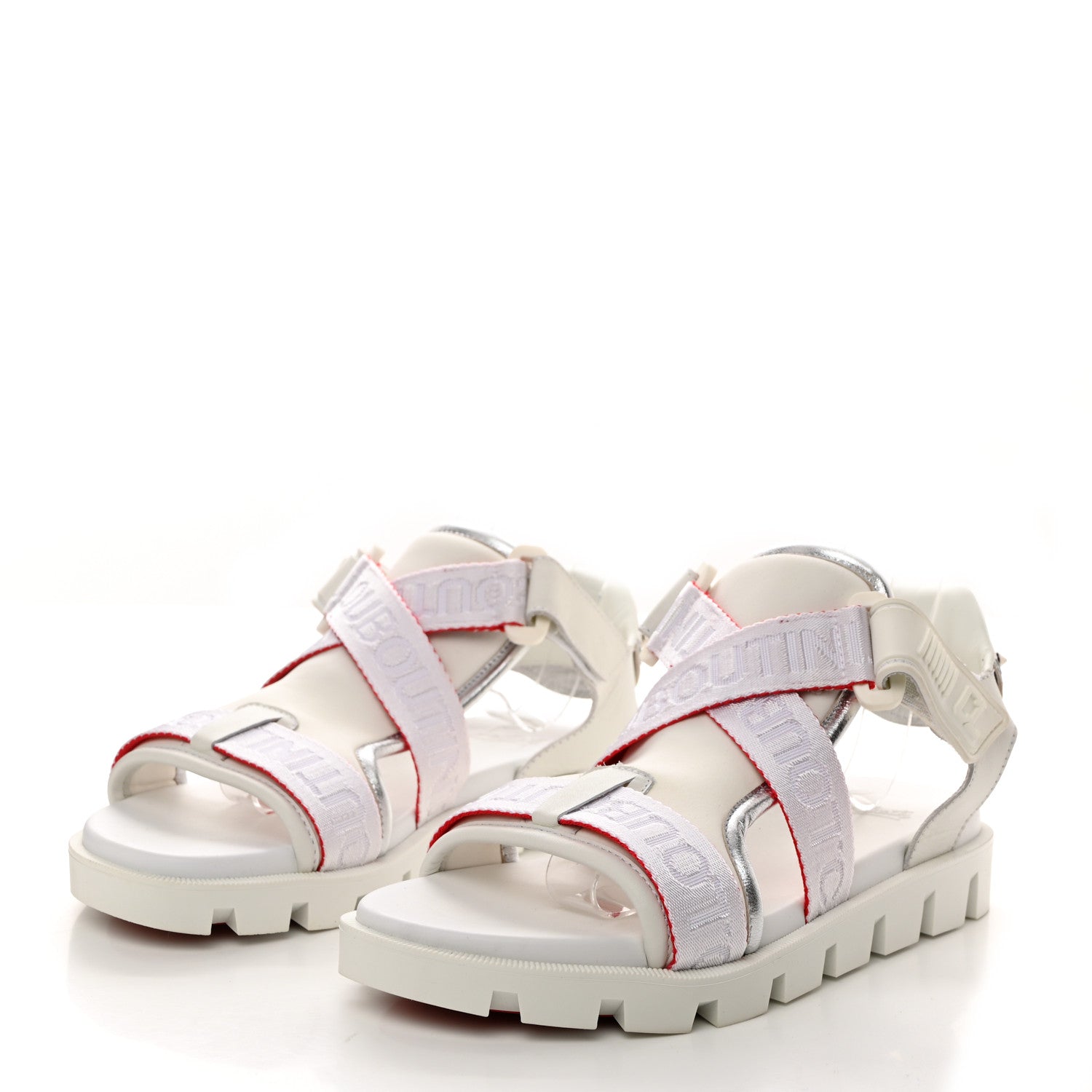 Christian Louboutin Calfskin Velcrissimo Flat Sandals 37 Blanco Silver 3 of 7