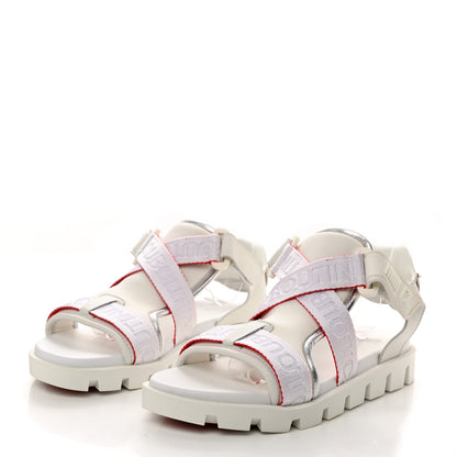 Christian Louboutin Calfskin Velcrissimo Flat Sandals 37 Blanco Silver 3 of 7