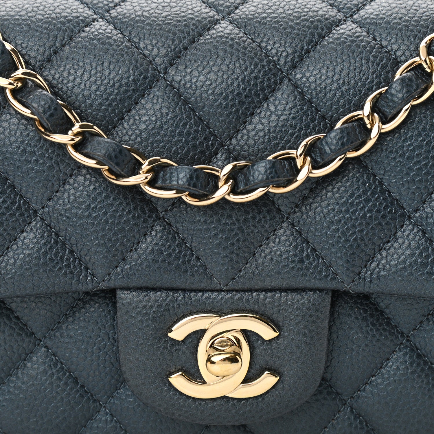 Chanel Iridescent Caviar Quilted Mini Rectangular Flap Dark Blue 7 of 10